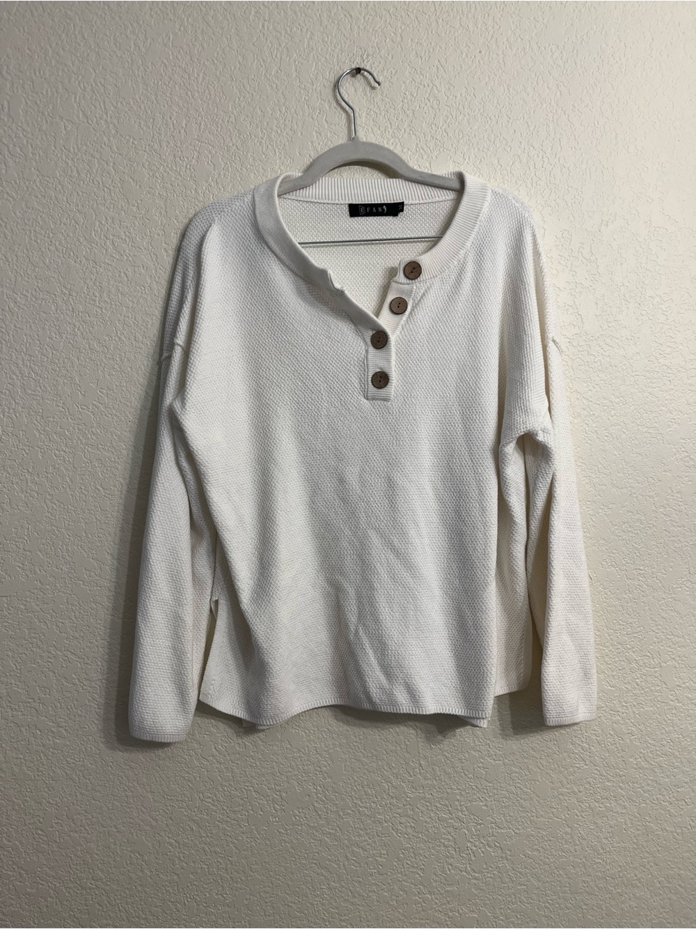 Boating/ summer casual Women's Cream Button-Accent Waffle Knit Top